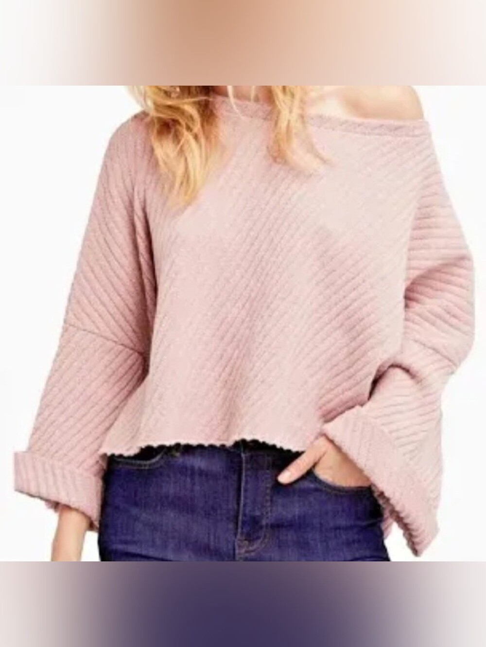 Free People Can't Wait Slouch Dolman Cropped Pink Sweater XS